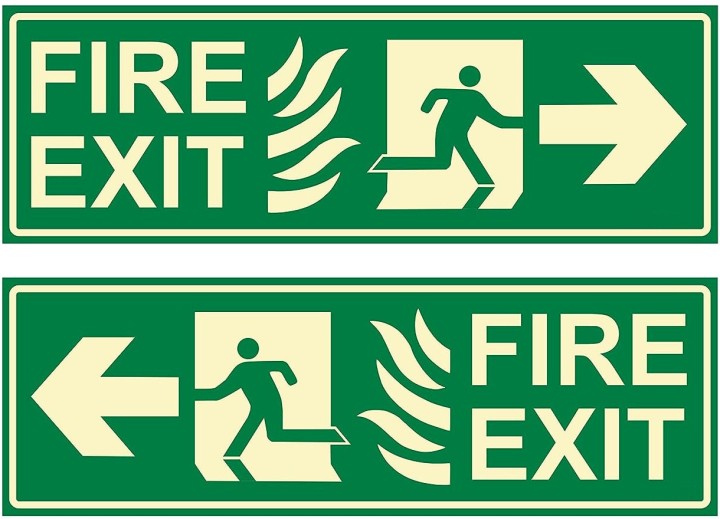 Readymade 30 cm Fire Exit combo right arrow,left arrow Self Adhesive Sticker (Pack of 4)