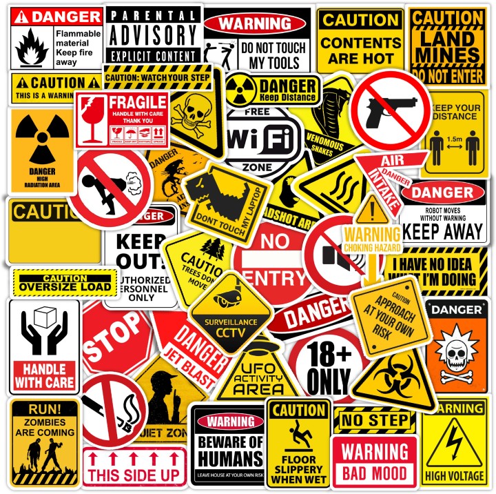 Danger Vinyl Stickers for Laptop, Diary, Guitar, Mobile Phone - Self Adhesive Sticker (Pack of 54)