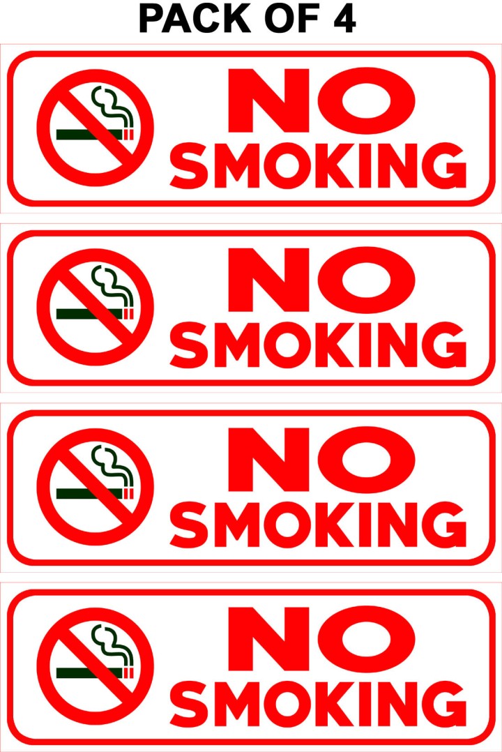 Readymade No Smoking Sticker Sign Size 24x8 CM Pack of 4 Pcs Self Adhesive Sticker (Pack of 4)
