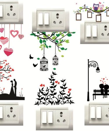 HEART and Tree Design Switch Board Removable Sticker (Pack of 6) 13cm