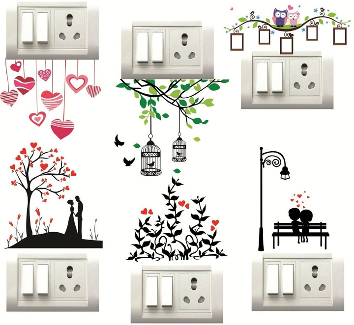 HEART and Tree Design Switch Board Removable Sticker (Pack of 6) 13cm