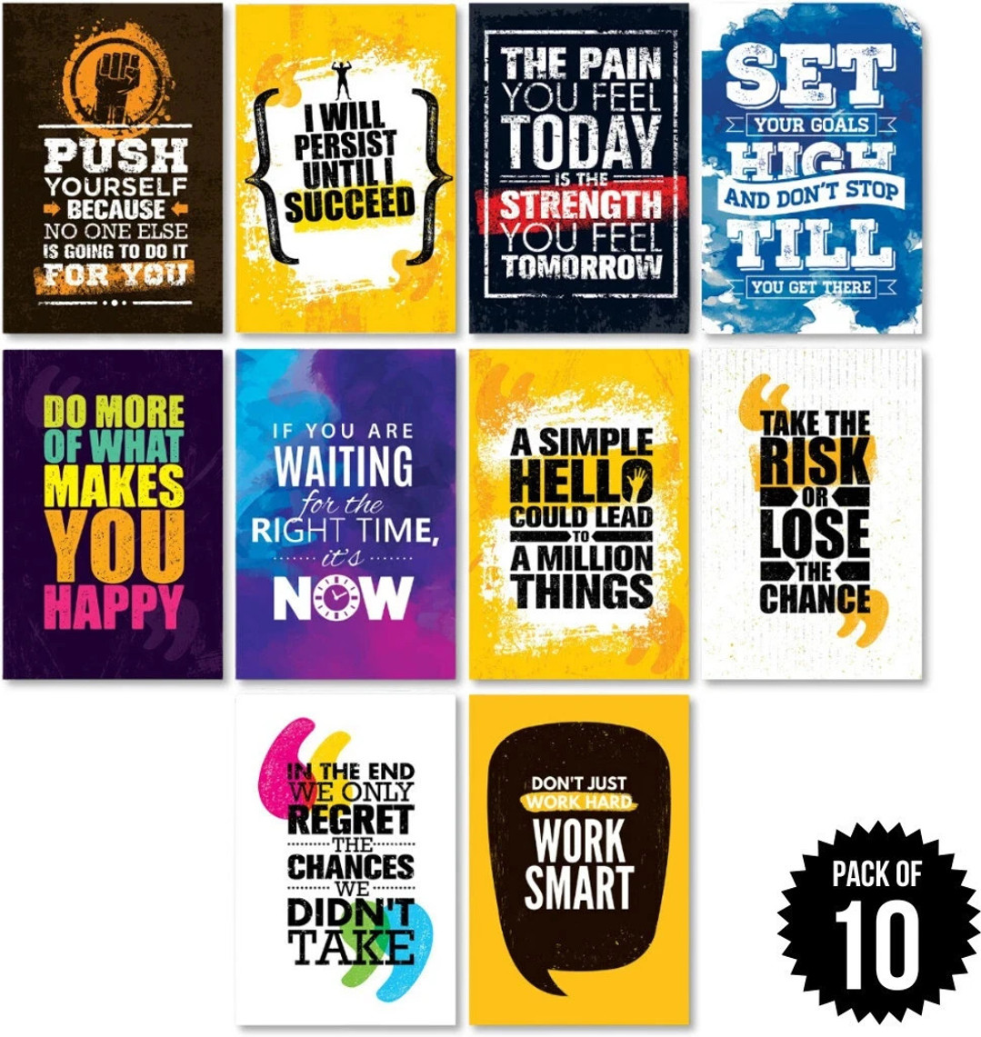 Inspirational Motivational Wall Posters and Quotes for Office, Home & Gym (PACK OF 10 - A4 Size) 300 GSM Hard Laminated Photographic Paper (11.5 inch X8 inch)