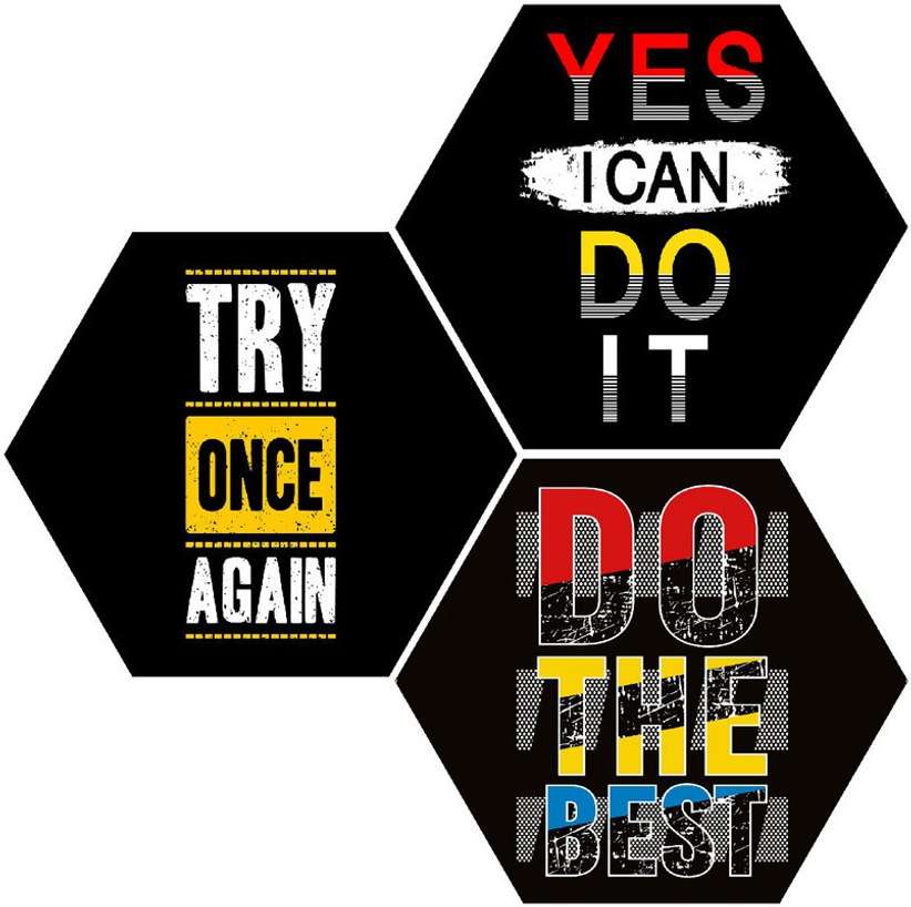 Highfive Set of 3 Hexagon motivational quotes UV Textured Digital Reprint 17 inch x 17 inch Painting (Without Frame, Pack of 3) back double sided tape