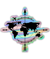 Highfive 3x3 inches Compass on World Map Holographic Sticker self adhesive