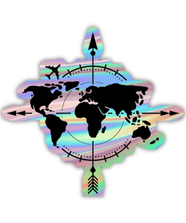 Highfive 3x3 inches Compass on World Map Holographic Sticker self adhesive