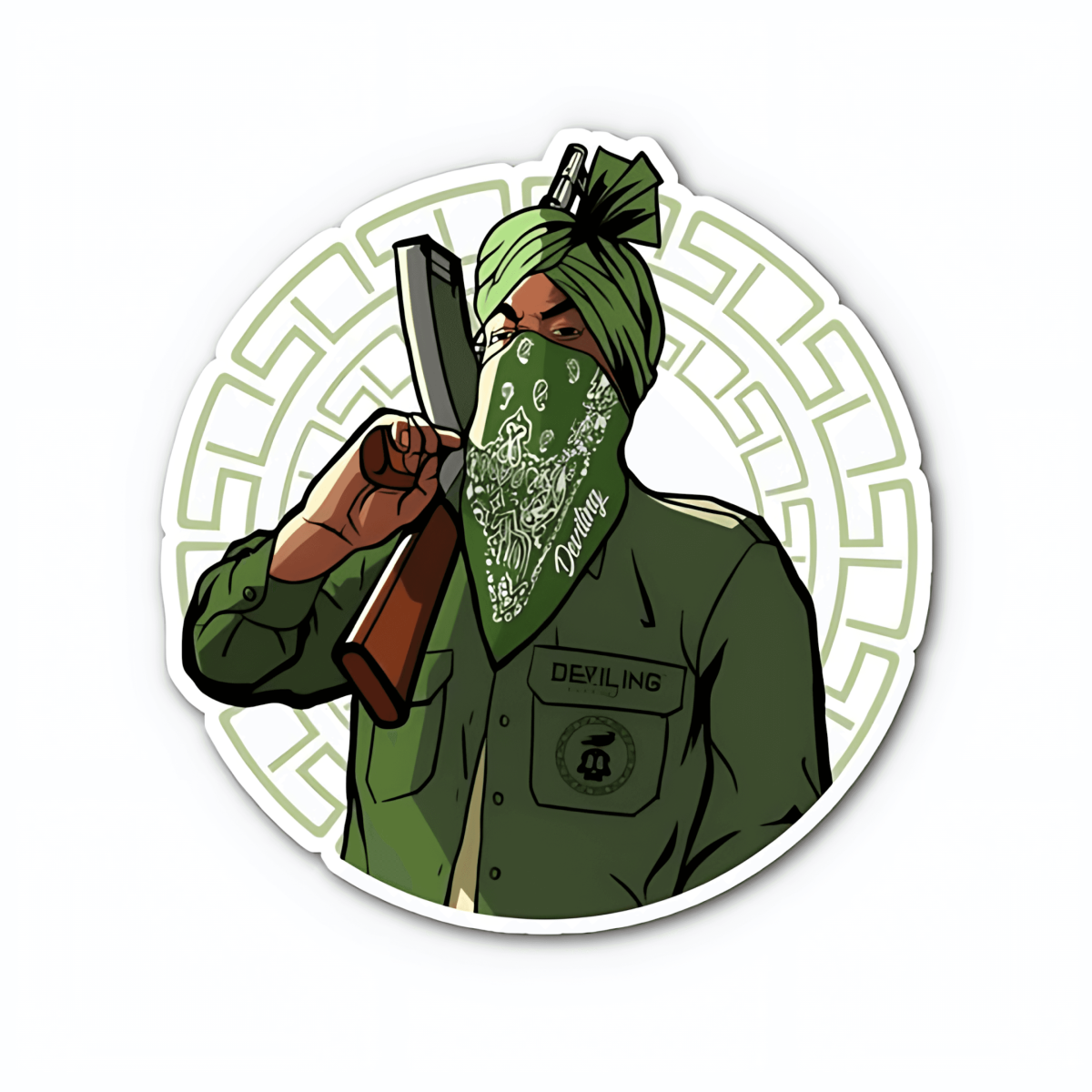 Highfive 3x3 inches Punjabi Man With Gun Sticker self adhesive