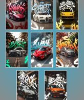 Highfive A4 size  LUXURY CAR POSTER FOR BEDROOM, LIVING ROOM VWALLS PREMIUM QULATY POSTER FOR HOME DECORATION (SET OF 8) Paper Printback double sided tape