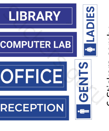 Highfive Library, Conputer Lab, Office, Reception, Gents, Ladies Sign Board Sticker self adhesive combo