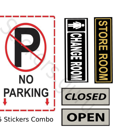 Highfive No parking, Change room,Store room, closed, open Sign Board Sticker self adhesive combo