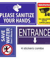 Highfive Please sanitize your hands, save water, you are under cctv, entrance Sign Board Sticker self adhesive combo for school