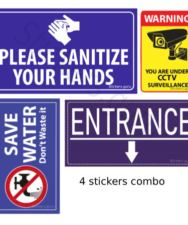 Highfive Please sanitize your hands, save water, you are under cctv, entrance Sign Board Sticker self adhesive combo for school