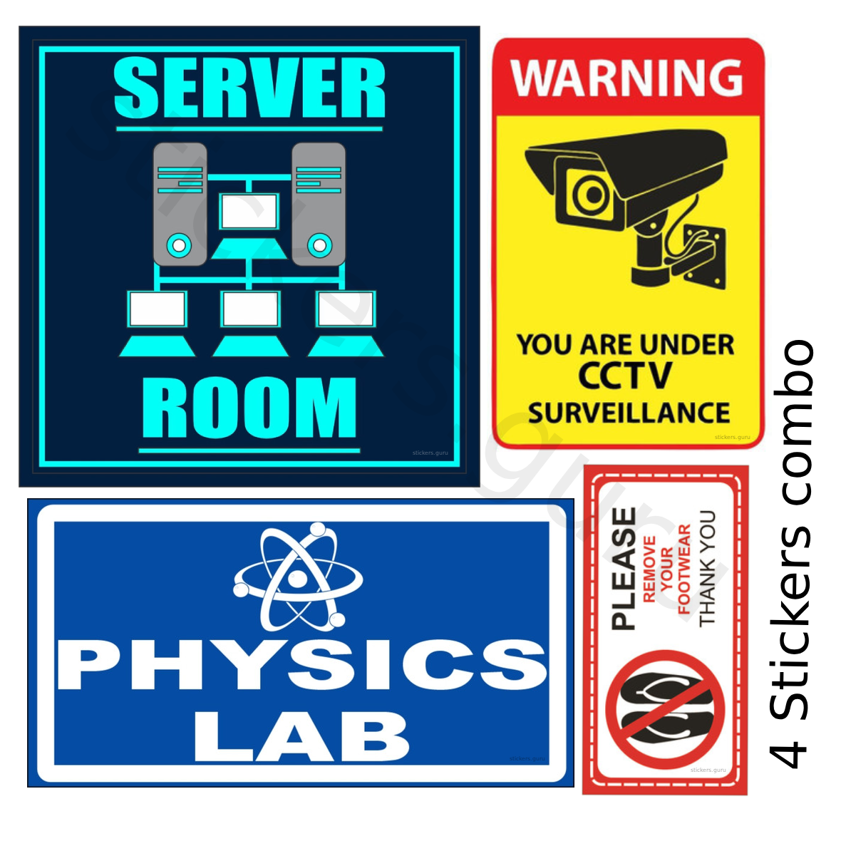 Highfive Server room, physics lab, you are under cctv, please remove your footwear Server room, physics lab, you are under cctv, please remove your footwear Sign Board Sticker self adhesive combo
