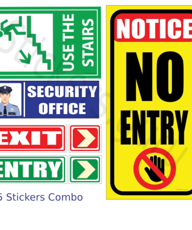 Highfive No entery,use the stairs, security office, Exit, Entry 3mm Thin sign board sticker combo for ofiice