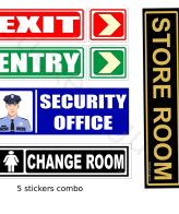 Highfive exit entry, security office, change room, store room Sign Board Sticker self adhesive combo
