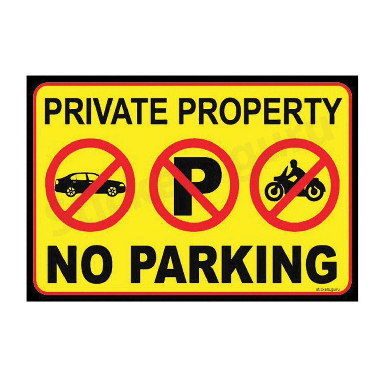 Highfive Private property no parking yellow colour sign board stickers self adhesive